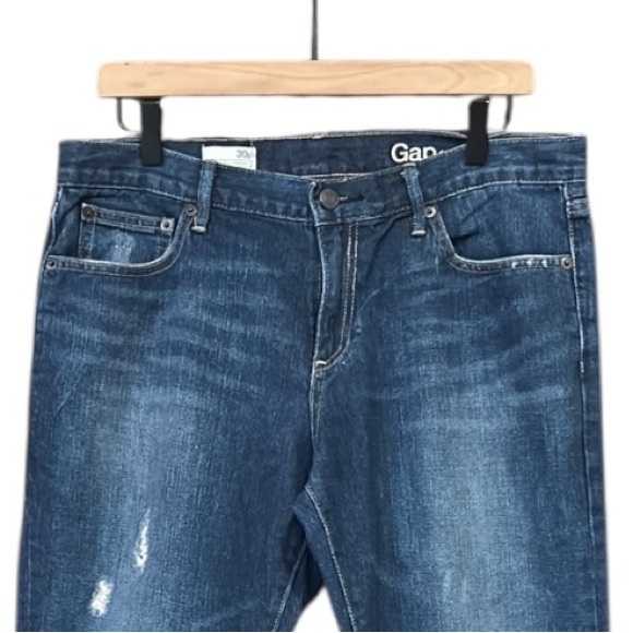 Gap Sexy Boyfriend Cotton Distressed Mid-Rise Denim Jeans Dark Indigo 30 Petite - Picture 4 of 12